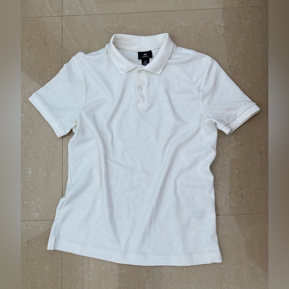 H&M men’s off-white cotton blend polo slim-fit Sz S NWOT